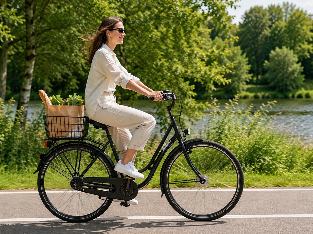 VERK GROUP Fahrradkorb Fahrradkorb hinten Gepäckträger Metallkorb Schwarz 38×31×25 cm (1-tlg), Integrierter Reflektor, Befestigungsgurt inklusive Bild 3