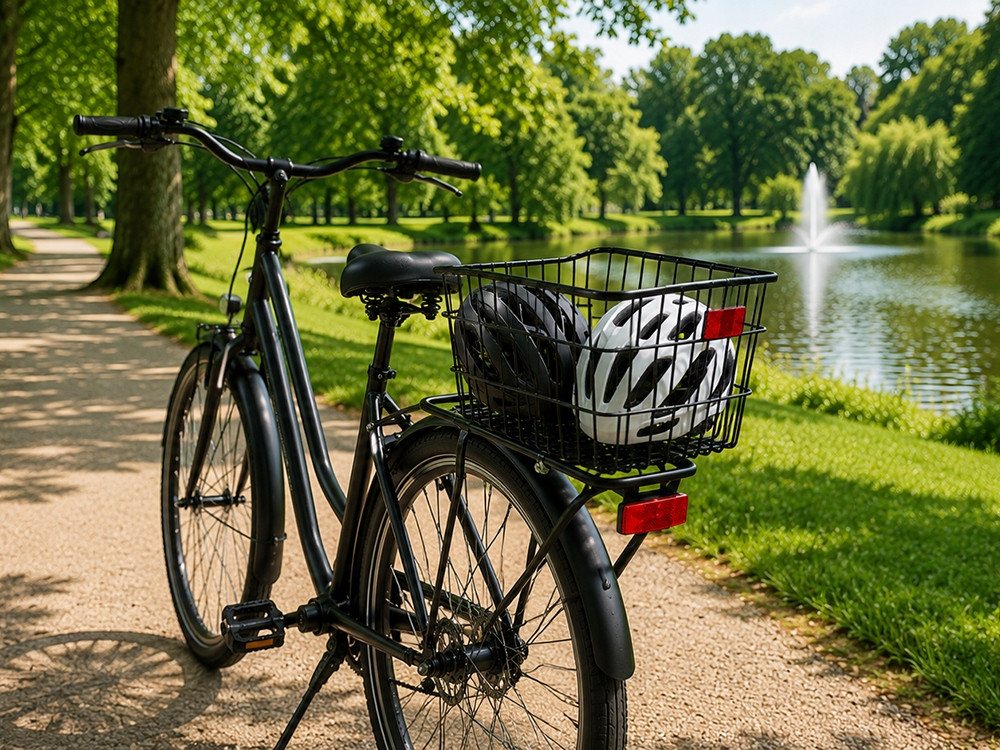 VERK GROUP Fahrradkorb Fahrradkorb hinten Gepäckträger Metallkorb Schwarz 38×31×25 cm (1-tlg), Integrierter Reflektor, Befestigungsgurt inklusive Bild 4