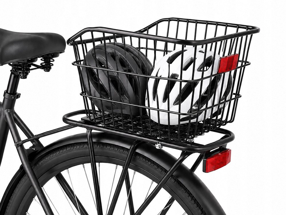 VERK GROUP Fahrradkorb Fahrradkorb hinten Gepäckträger Metallkorb Schwarz 38×31×25 cm (1-tlg), Integrierter Reflektor, Befestigungsgurt inklusive Bild 5