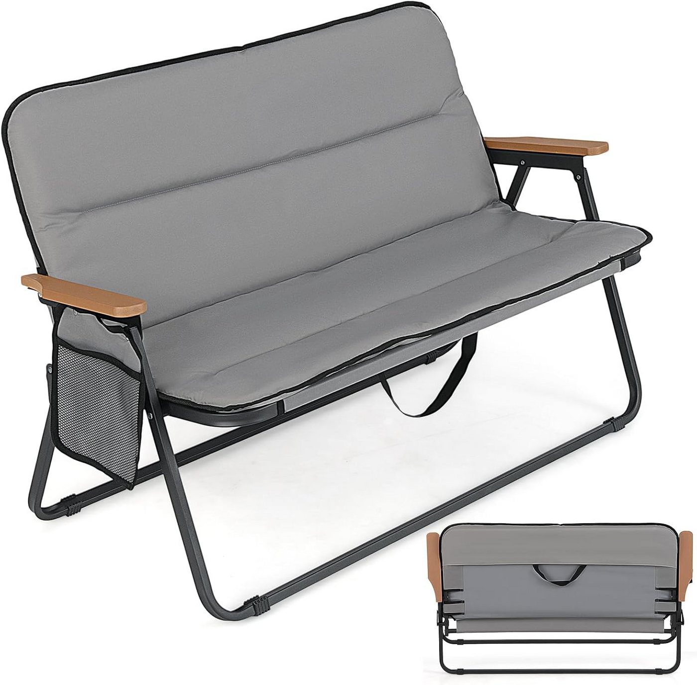 COSTWAY Campingstuhl (1 St), Klappstuhl für 2 Personen, mit Kissen, 111 x 57 x 71 cm
