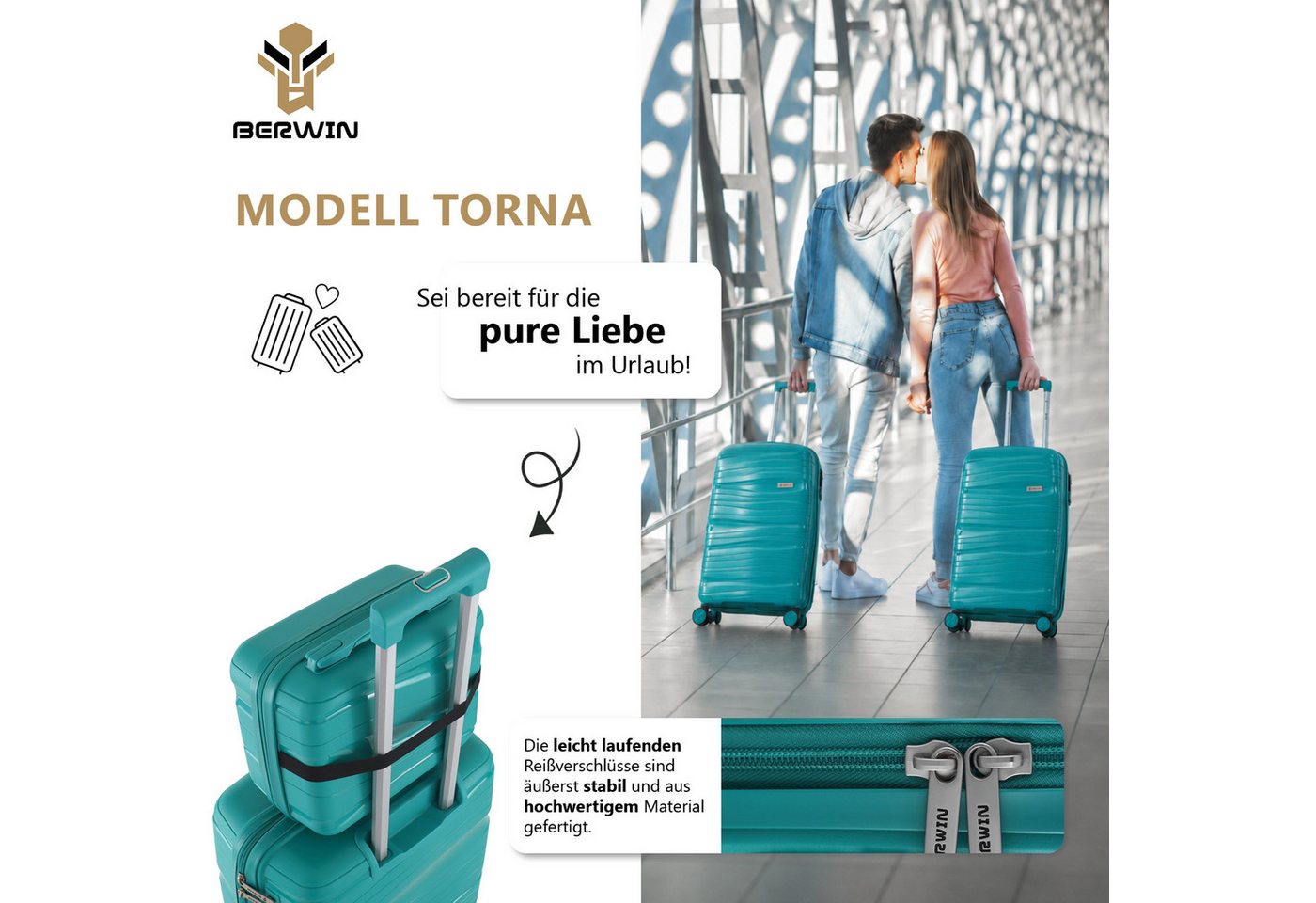 Berwin Trolleyset mit Beautycase Modell Torna Aqua Breeze, 4 Rollen, (Set, 4 tlg., MS-19816) Bild 3