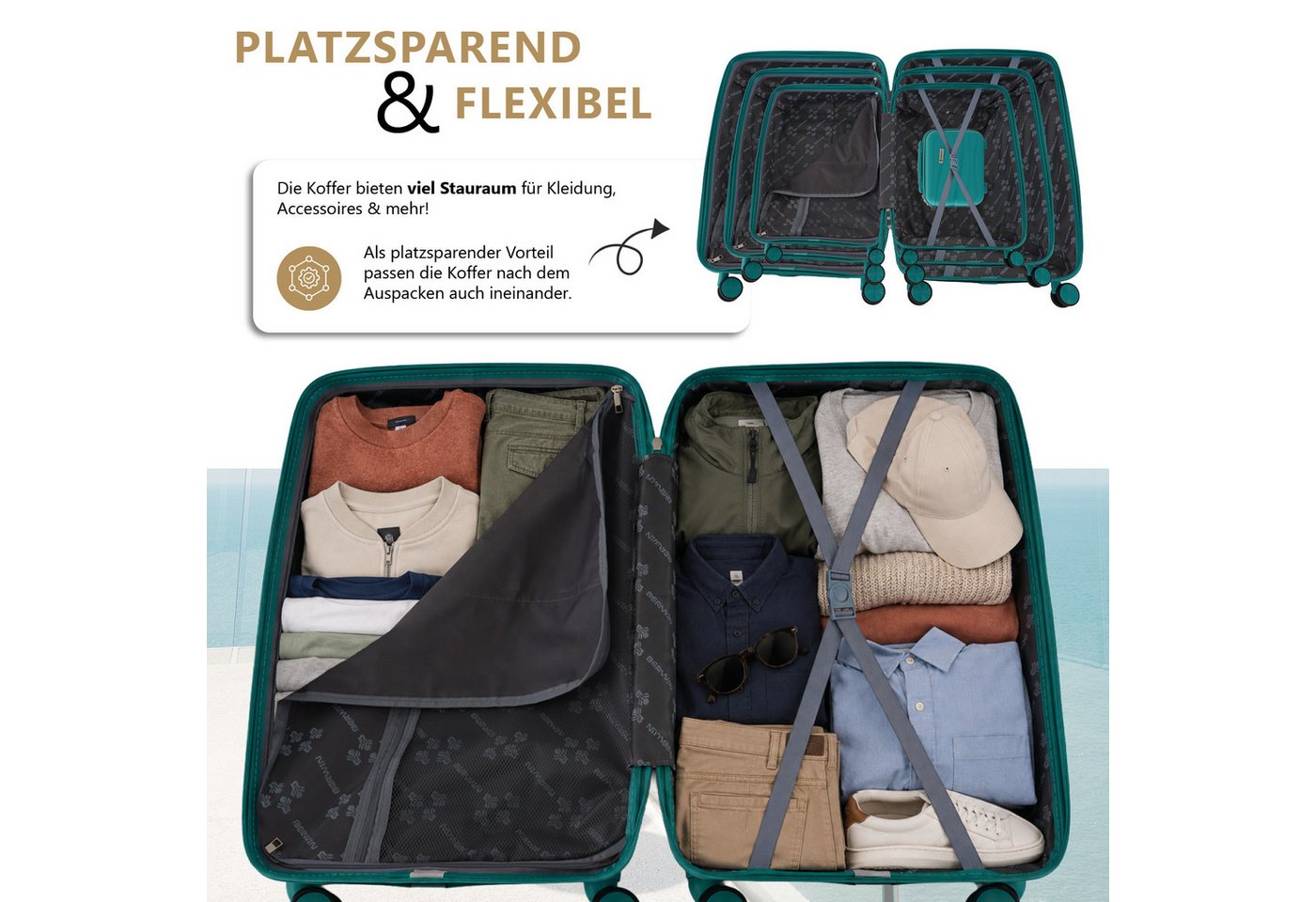 Berwin Trolleyset mit Beautycase Modell Torna Aqua Breeze, 4 Rollen, (Set, 4 tlg., MS-19816) Bild 4