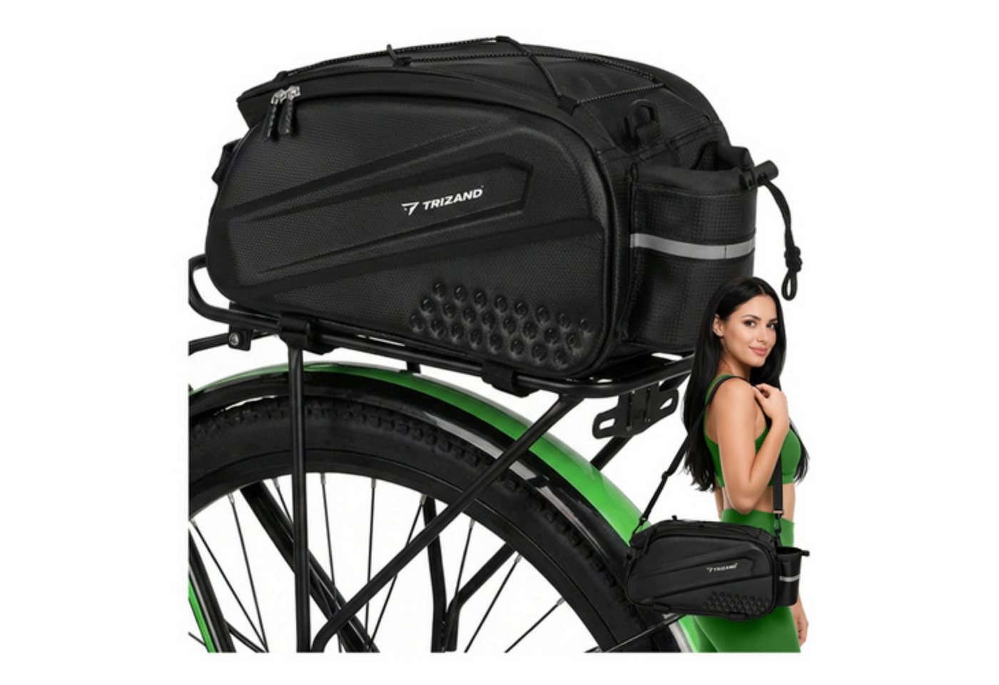 Trizand Fahrradtasche Fahrrad Gepäckträgertasche 10L wasserdicht Fahrradtasche Reflektoren (Fahrrad Gepäckträgertasche 10L mit Schultergurt und Reflektoren, 1x Gepäckträgertasche mit Schultergurt und Befestigungssystem), 10L Stauraum, wasserabweisend, Reflektoren, Schultergurt, Gepäckträger Bild 3