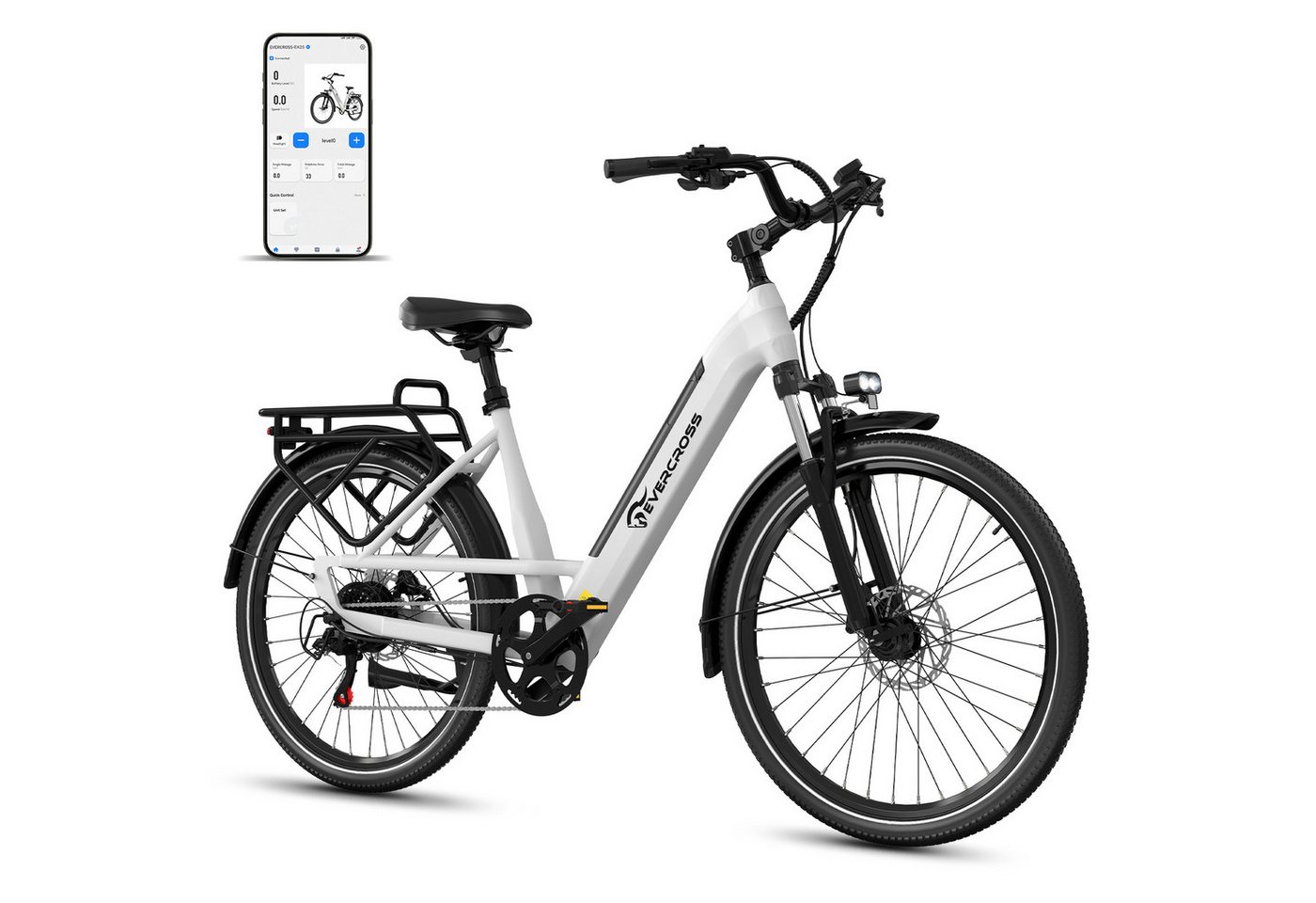 EVERCROSS TECH E-Bike EK25 für Erwachsene, 250W, 36V 468Wh, 60-100km Reichweite, 7 Gang, Heckmotor, 468 Wh, 7-Gang Shimano, App Bluetooth Steuerung, mit Gepäckträger Bild 2