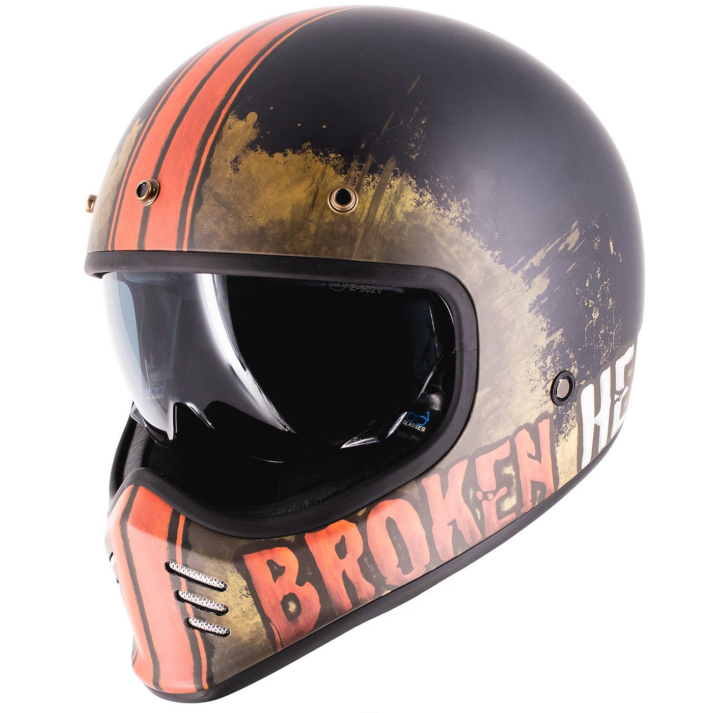 Broken Head Motocrosshelm Rusty Rider Orange, Old-School Optik Bild 3