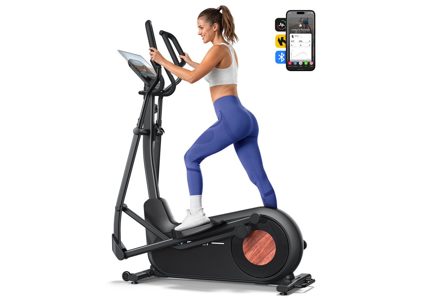 MERACH Crosstrainer Heimtrainer, Leises Hometrainer Fahrrad (mit Einstellbarem 8 Magnetische Widerstandsstufen, mit Verbessertem LCD-Monitor, Eigener App), mit 2 Wasserbecherhalter, 180kg Belastbar