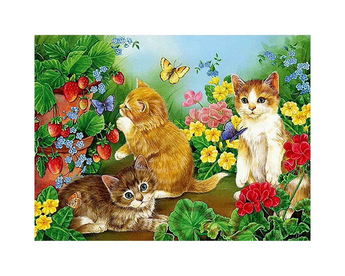 Pracht Kreativset PRACHT Diamond Painting Kätzchen in Blumenwiese 40x30cm Bild 3