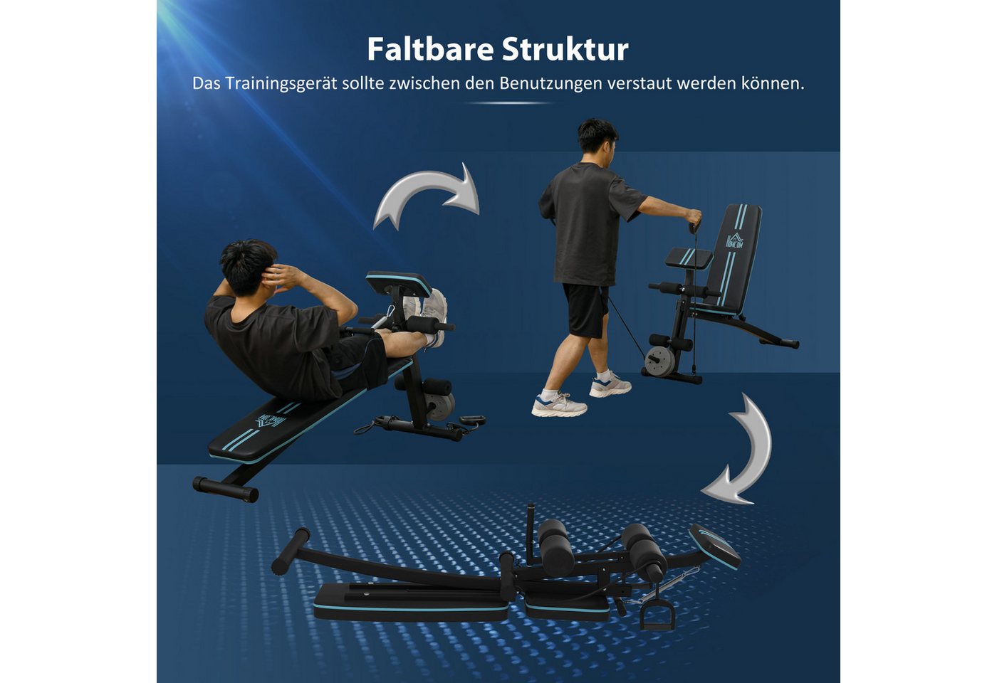 HOMCOM Hantelbank mit 7-fach verstellbarer Rückenlehne, (Multifunktion Trainingsbank, 1-tlg., Klappbar Fitnessbank), für Zuhause, Bizeps-Curls, Langhantel, Stahl, Blau