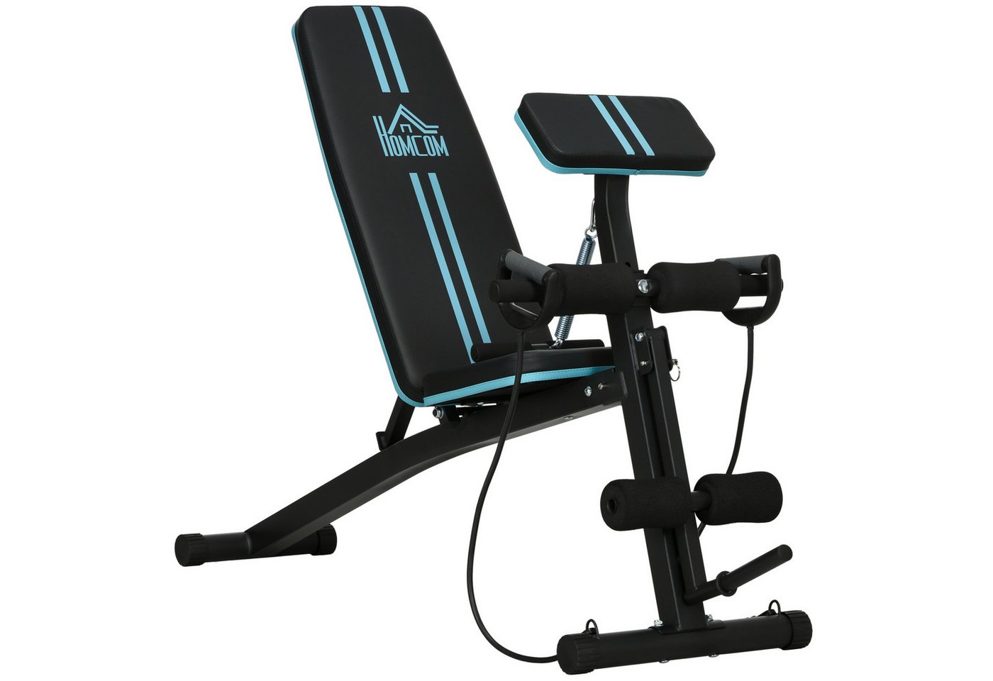 HOMCOM Hantelbank mit 7-fach verstellbarer Rückenlehne, (Multifunktion Trainingsbank, 1-tlg., Klappbar Fitnessbank), für Zuhause, Bizeps-Curls, Langhantel, Stahl, Blau Bild 4