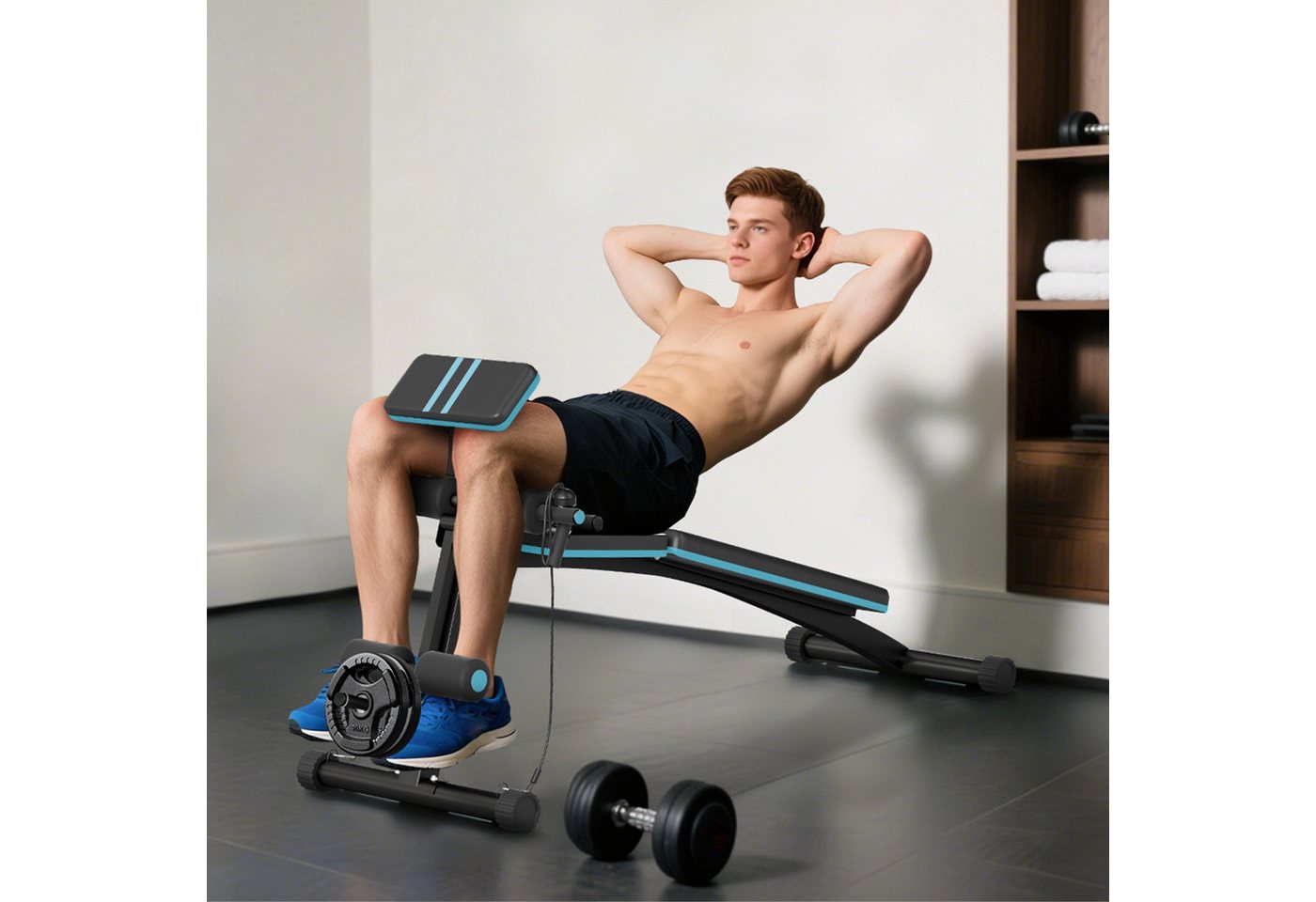 HOMCOM Hantelbank mit 7-fach verstellbarer Rückenlehne, (Multifunktion Trainingsbank, 1-tlg., Klappbar Fitnessbank), für Zuhause, Bizeps-Curls, Langhantel, Stahl, Blau Bild 5