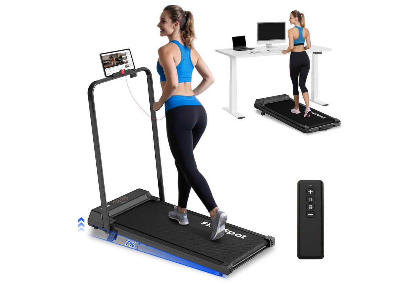 FLEXISPOT Laufband Klappbares Walking Pad DynamiX 1-12 km/h, MAX 140KG (LED-Display&Kabellose Fernbedienung, Leiser bürstenloser Motor, rutschfest & gedämpft), Mit Schmiermitteln, für Zuhause & Homeoffice