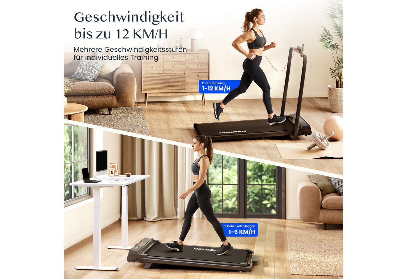 FLEXISPOT Laufband Klappbares Walking Pad DynamiX 1-12 km/h, MAX 140KG (LED-Display&Kabellose Fernbedienung, Leiser bürstenloser Motor, rutschfest & gedämpft), Mit Schmiermitteln, für Zuhause & Homeoffice Bild 2