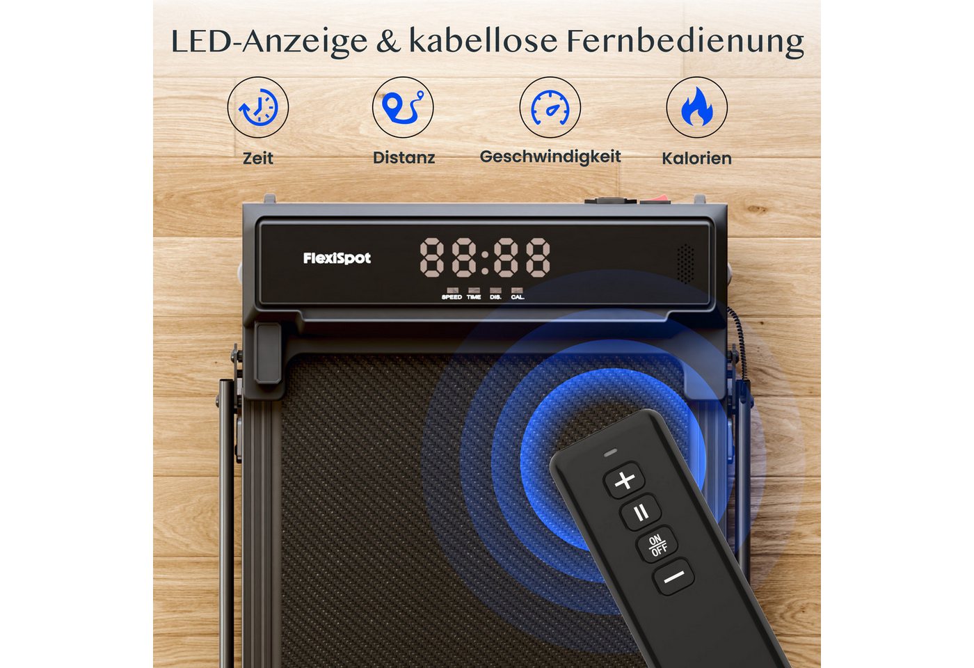 FLEXISPOT Laufband Klappbares Walking Pad DynamiX 1-12 km/h, MAX 140KG (LED-Display&Kabellose Fernbedienung, Leiser bürstenloser Motor, rutschfest & gedämpft), Mit Schmiermitteln, für Zuhause & Homeoffice Bild 3