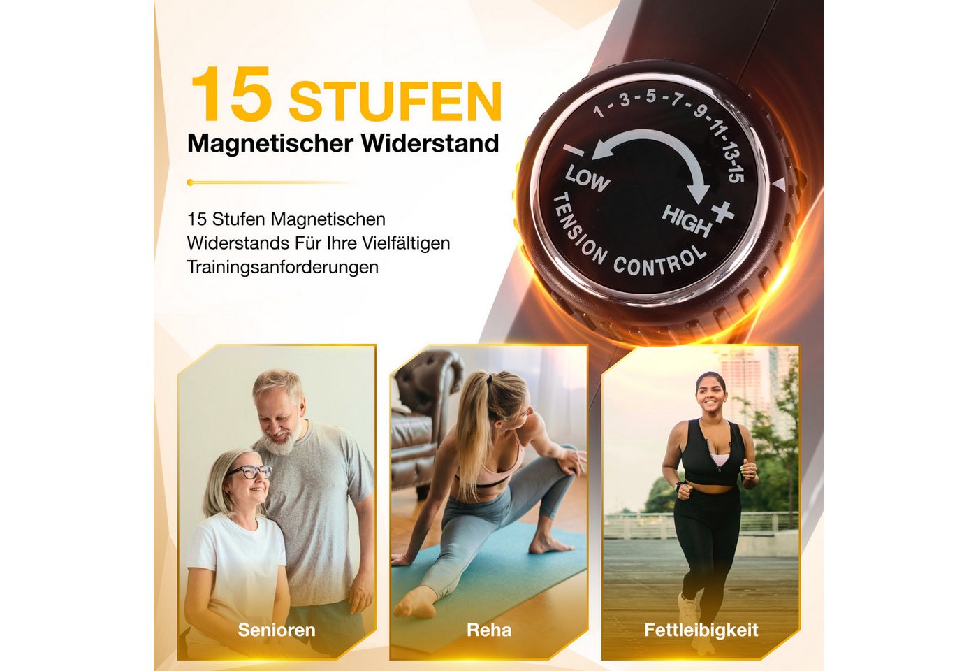 Wenoker Heimtrainer App-kompatibler Liege-Heimtrainer mit 15-stufigem Magnetwiderstand (1-tlg., kompatibel mit Fitness-Apps, ausgestattet mit integriertem Pulsfühler), Ultra-leise Magnetbremse, atmungsaktive Rückenlehne, LCD-Display Bild 2