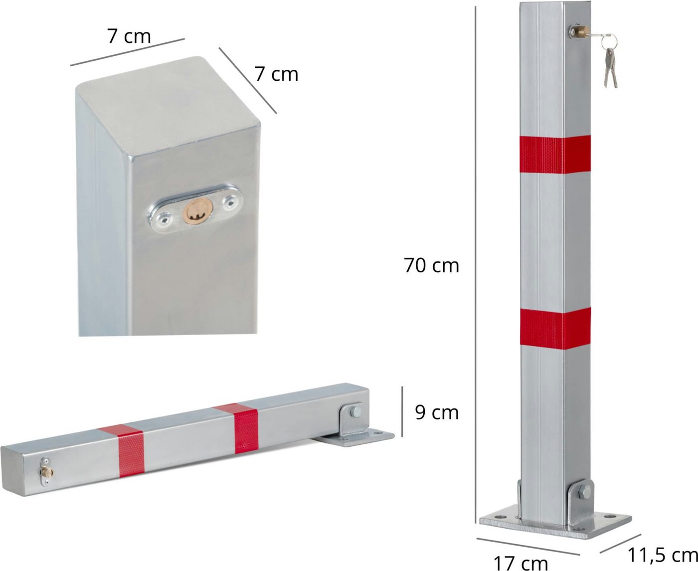 Stagecaptain Absperrpfosten PPP-70 SR Parkpfosten - Extra stabile Parksperre aus Stahl (1-tlg., inkl. Parkpfosten und Schlüssel), Stationäre Absperrung für Parkplätze Bild 3