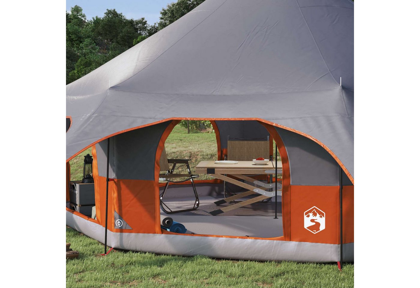 furnicato Faltzelt Familienzelt 455x455x286 cm Grau-Orange, (1 tlg), Wetterfestes Campingzelt mit Stahlrahmen und integriertem Mesh-Netz Bild 5