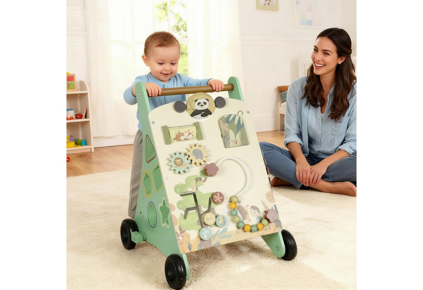 AIYAPLAY Lauflernwagen Montessori Lauflernhilfe mit Geschwindigkeitskontrolle, Xylophon, (Set, 1-tlg., Lauflernwagen mit Formenblöcken), Montessori, einstellbare Radspannung Bild 3