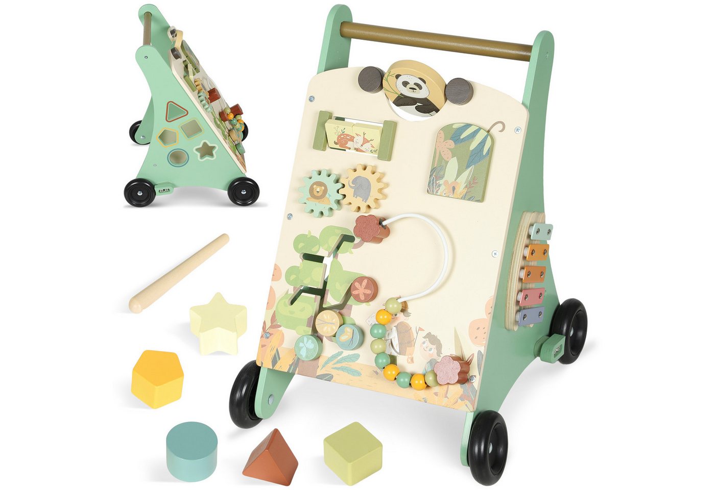 AIYAPLAY Lauflernwagen Montessori Lauflernhilfe mit Geschwindigkeitskontrolle, Xylophon, (Set, 1-tlg., Lauflernwagen mit Formenblöcken), Montessori, einstellbare Radspannung Bild 4