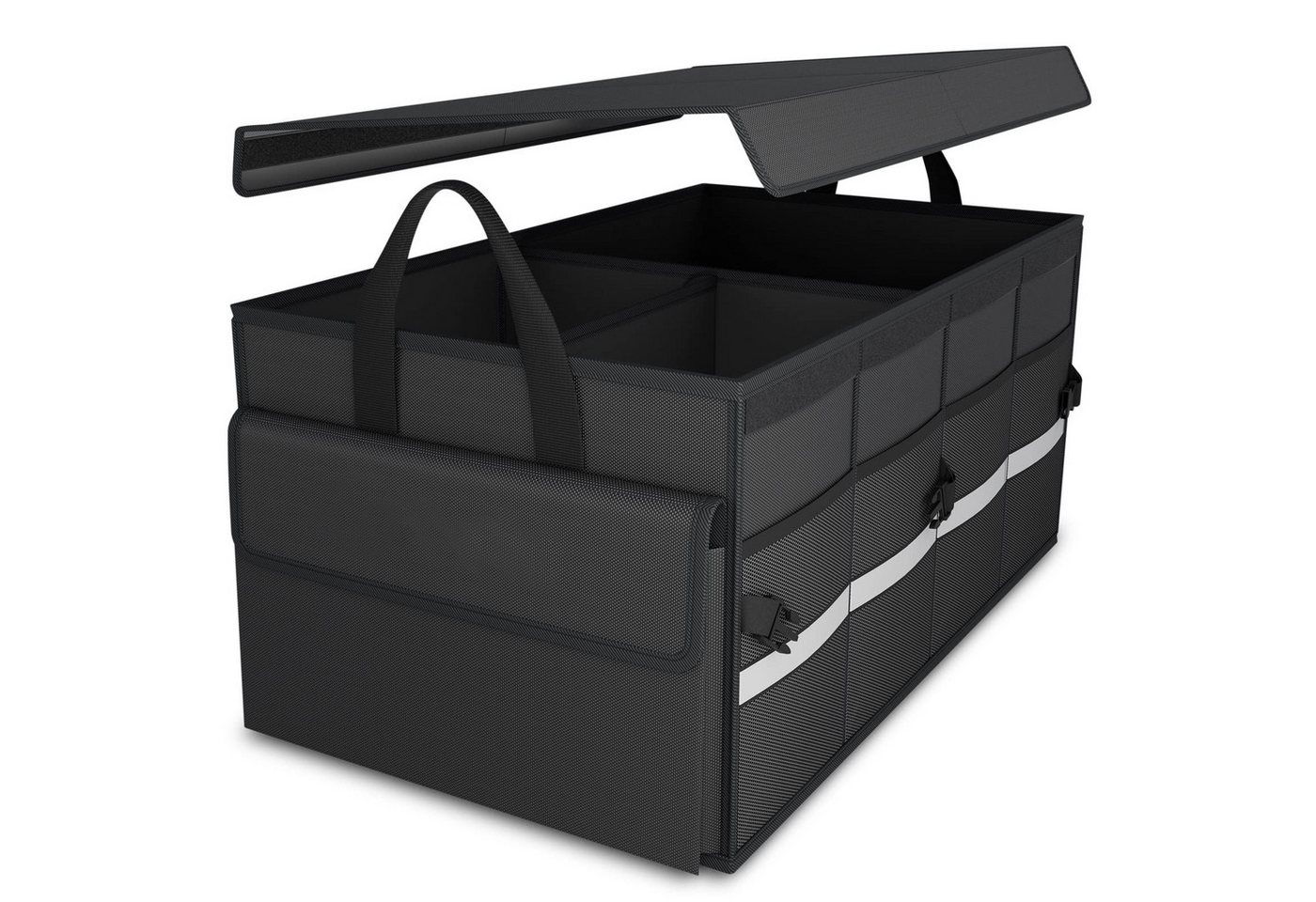 Kityhome Klappbox Auto-Faltbox mit Deckel Kofferraum-Box,60L Kofferraum Organizer, 60 l, 4 seitliche Netztaschen,1 große Seitentasche,Herausnehmbare Trennwände Bild 2