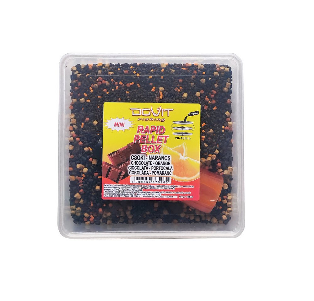 DOVIT FISHING Kunstköder RAPID PELLET BOX 450g + 150ml - Methode Feeder Karpfen Futter, (Spar-Set), Starke Aromen, mit Liquid zum sofortigen Angeln
