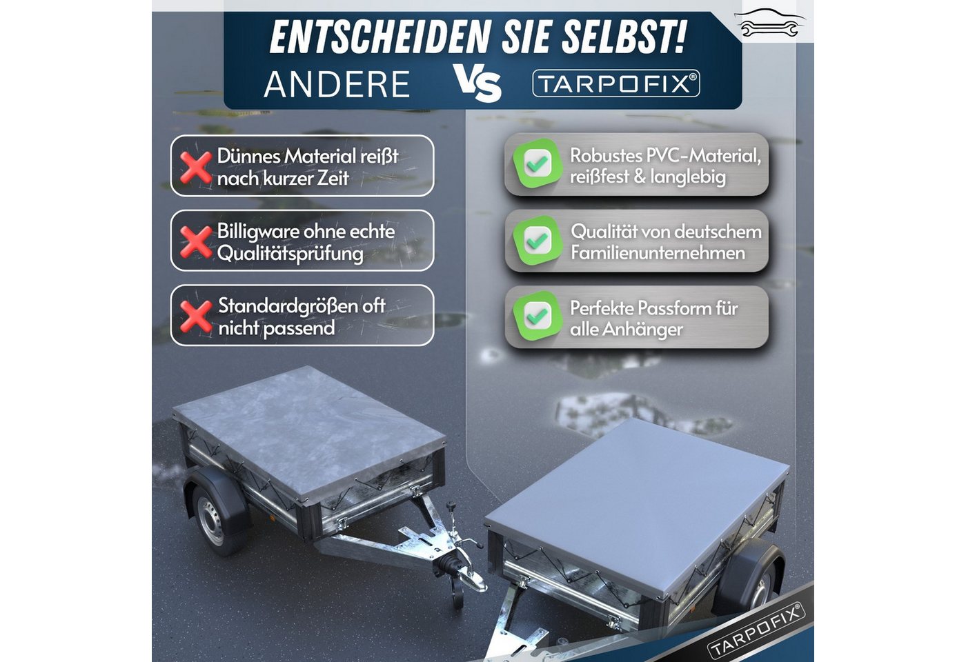Tarpofix® Schutzplane Tarpofix Anhängerplane 211x116 cm wasserdicht PVC Abdeckplane, Graue Anhänger Abdeckplane, 211x116 cm, PVC Bild 2