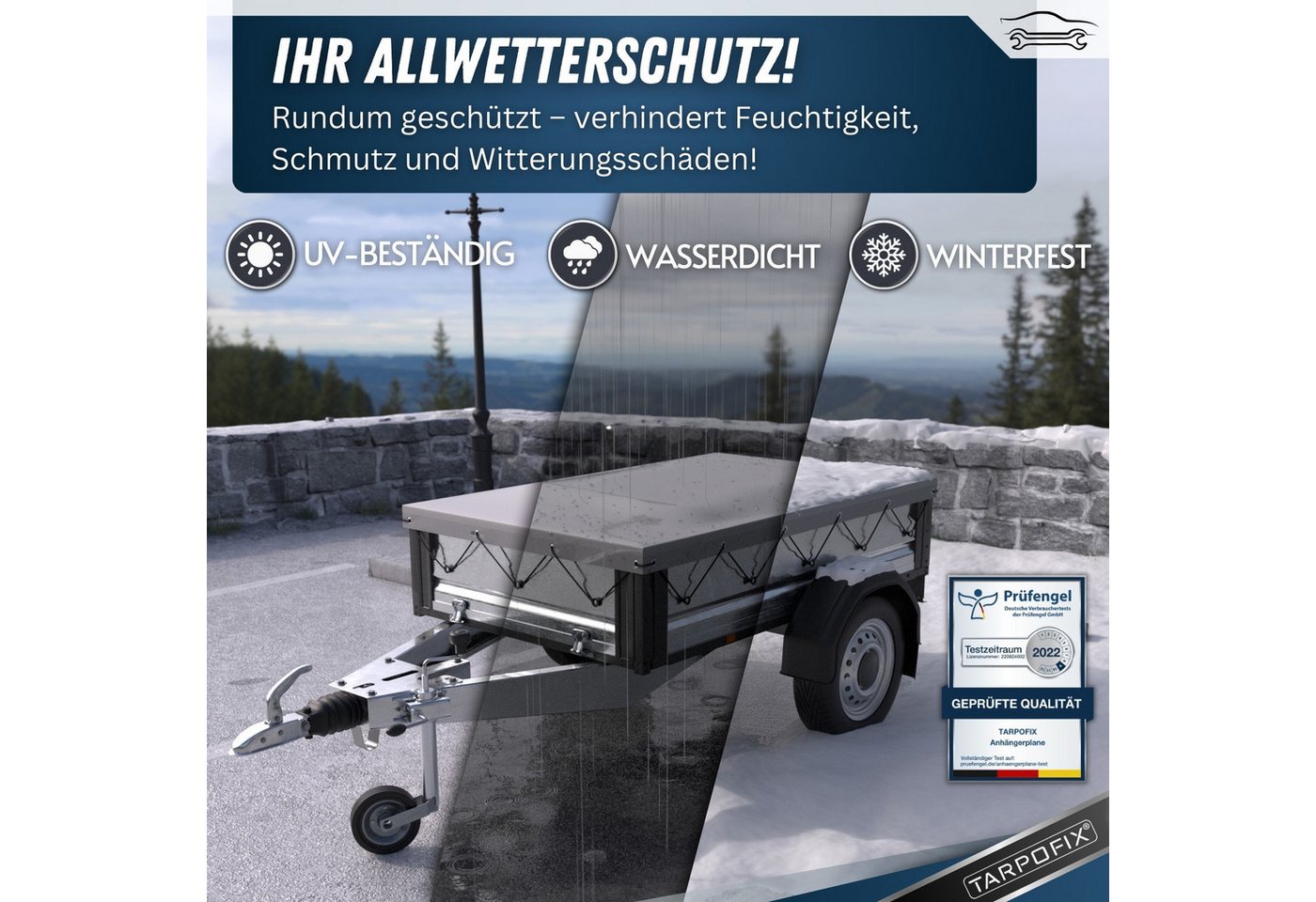 Tarpofix® Schutzplane Tarpofix Anhängerplane 211x116 cm wasserdicht PVC Abdeckplane, Graue Anhänger Abdeckplane, 211x116 cm, PVC Bild 3