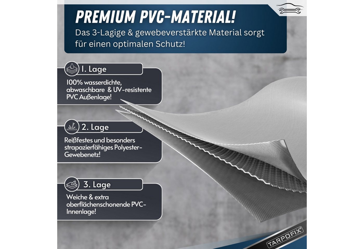 Tarpofix® Schutzplane Tarpofix Anhängerplane 211x116 cm wasserdicht PVC Abdeckplane, Graue Anhänger Abdeckplane, 211x116 cm, PVC Bild 4