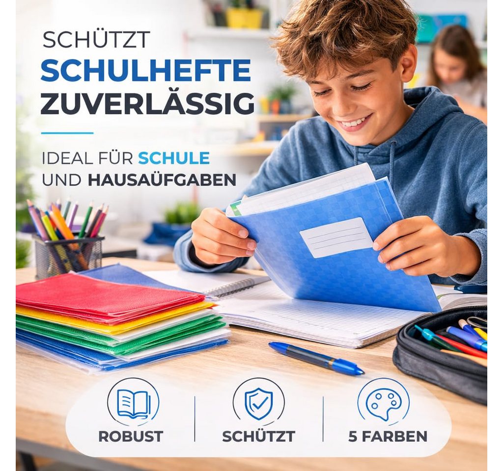 TK Gruppe Schulheft 15x bunte Hefthüllen A4 – Heftumschläge & Heftschoner Blickdicht