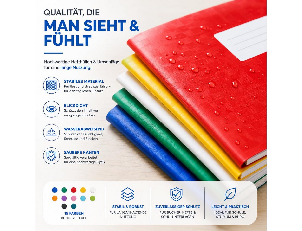 TK Gruppe Schulheft 15x bunte Hefthüllen A4 – Heftumschläge & Heftschoner Blickdicht Bild 3