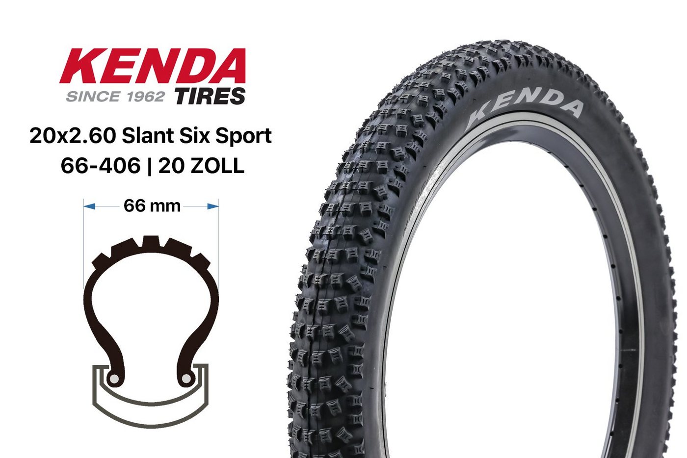 KENDA Fahrradreifen 20 Zoll KENDA Slant Six Sport Fahrrad Reifen 20x2.60 Cross Country XC, (1-tlg) Bild 2