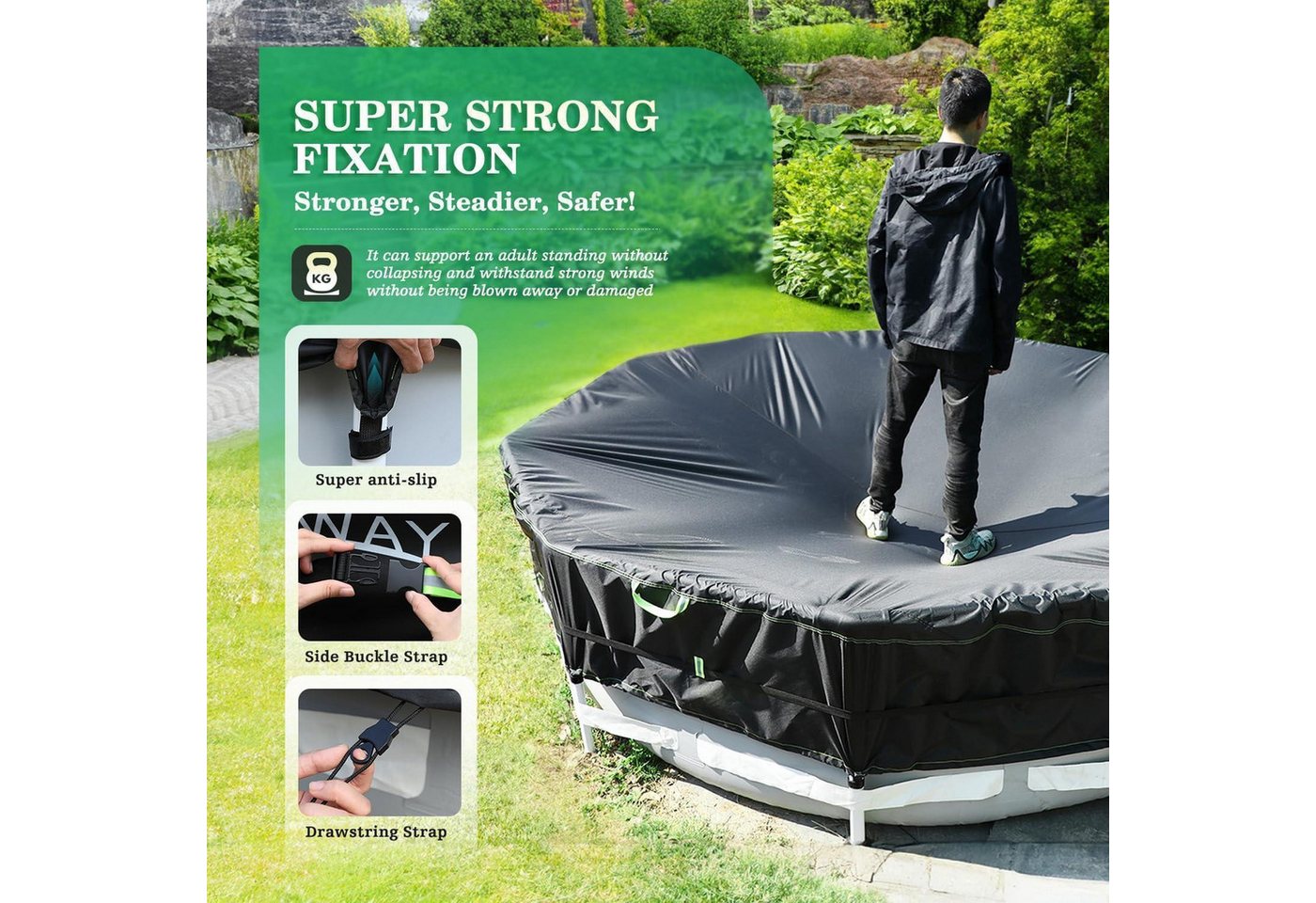 LuxusKollektion Pool-Abdeckplane Poolabdeckung Schwerlastplane UV Schutz Spanngurte 366 cm Rund Bild 5