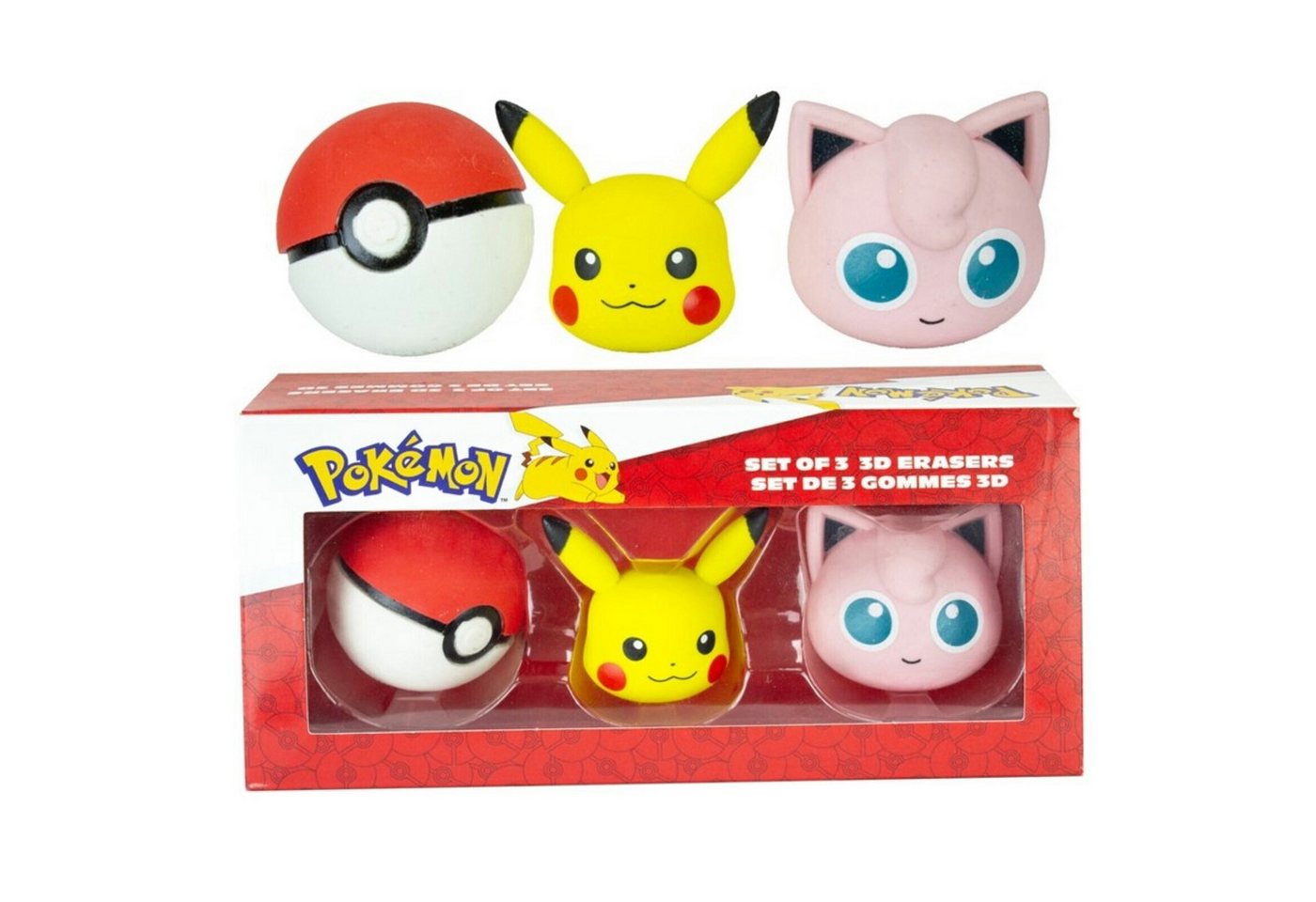 POKÉMON Radiergummi Pokemon Pikachu Pokeball Jigglypuff 3er- Pack 3D Radiergummi Erasers
