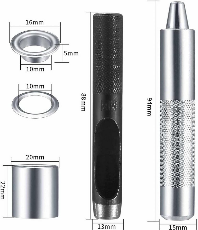 FELIXLEO Schutzplane 100er Ösenzange Set 10mm Metall Ösen Werkzeug für Stoff Leder Planen (100-St) Bild 3