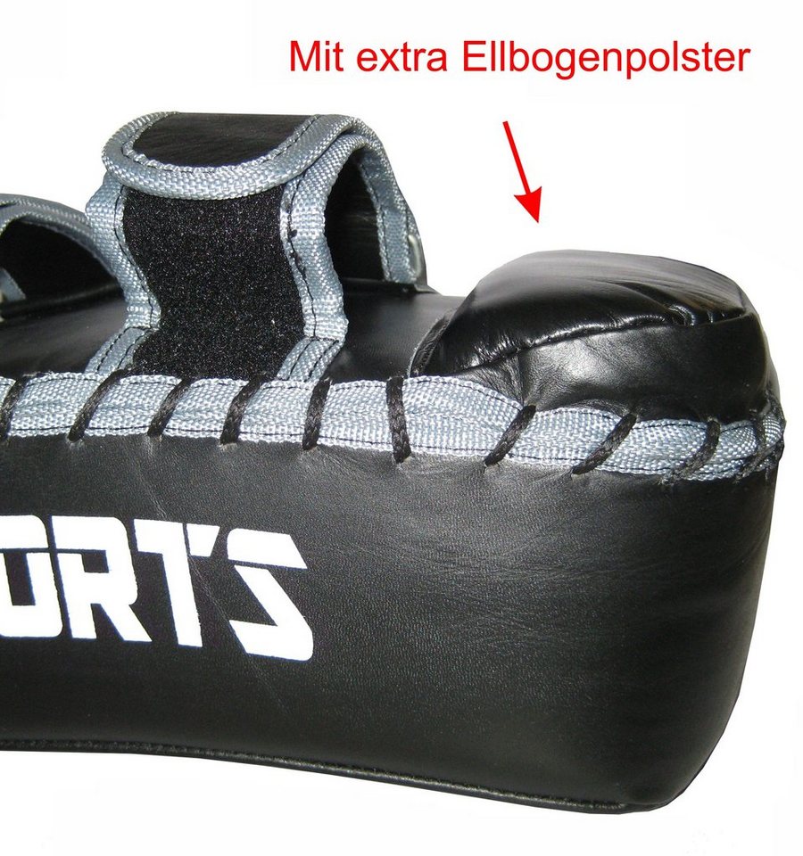 BAY-Sports Schlagpolster Arm-Schlagpolster Thai Pad Pratze Thaiboxen Muay Thai Kickboxen Leder, mit Ellbogenpolster, 42 cm, gebogen, Echtes Leder Bild 2