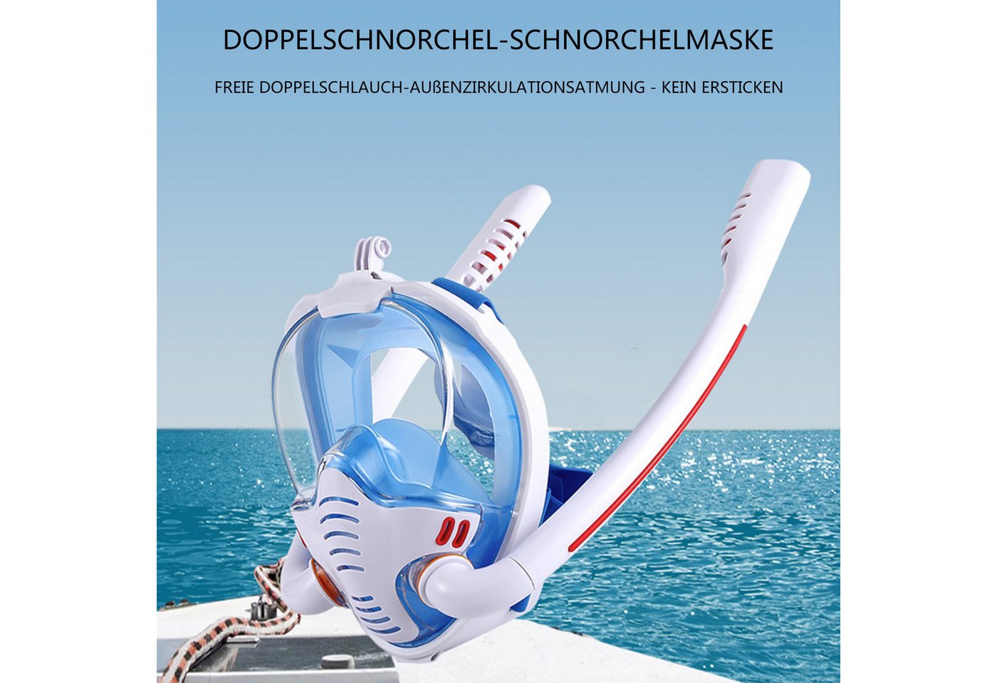 KINSI Schnorchel Schnorchelmaske mit Doppelatemschlauch – Anti-Beschlag & Wasserdicht, Vollgesichts-Schnorchelmaske für Erwachsene,180° Panorama-Sicht Bild 2
