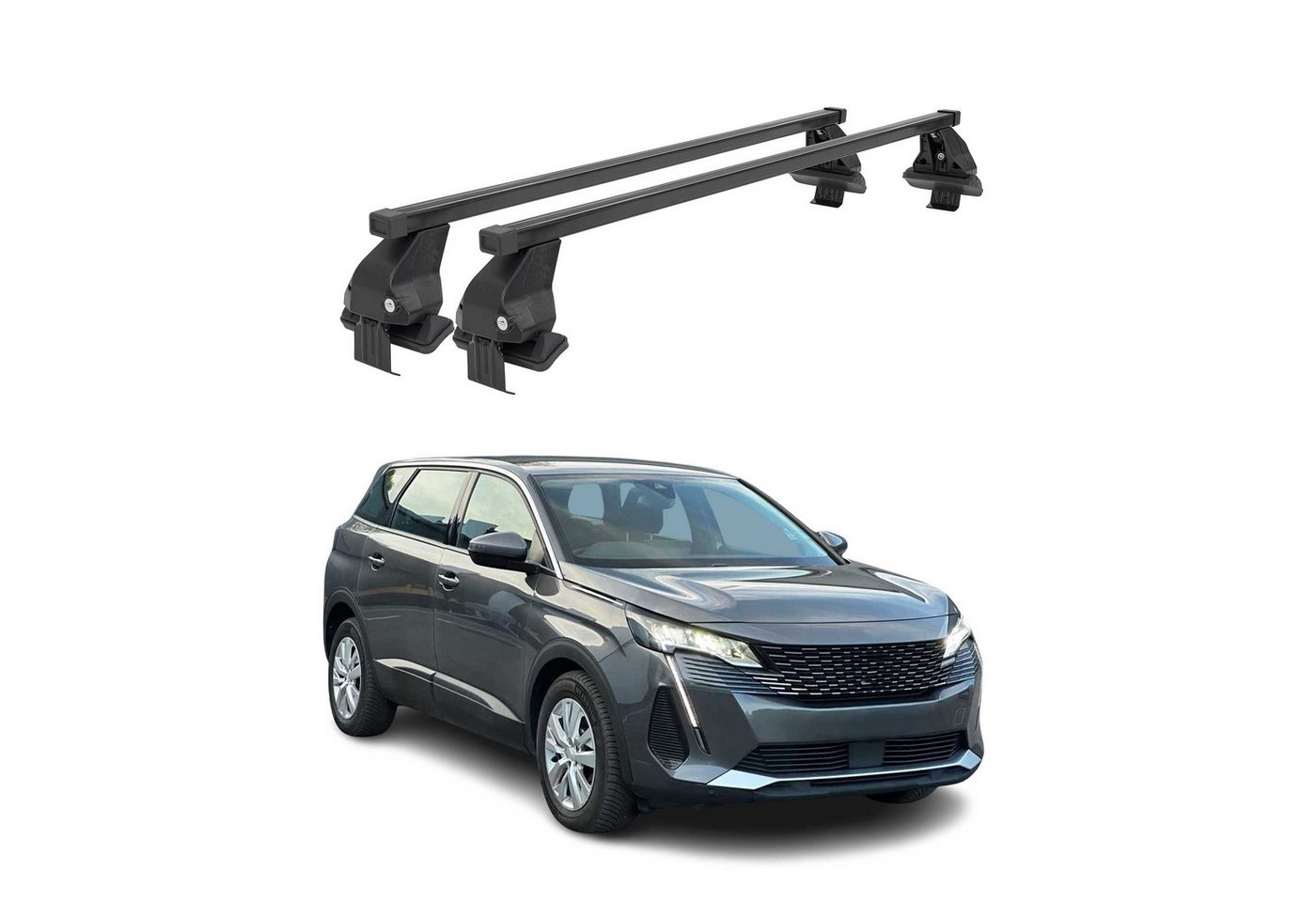 OMAC Dachträger Dachträger für Peugeot 5008 II 2020-2024 FL Stahl Schwarz 2x (2-St), Wasserbeständig,Abnehmbar,Multifunktional,Leichtgewichtig