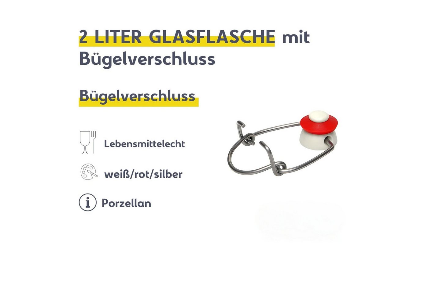 mikken Trinkflasche XXL Glasflasche 2 L mit Bügelverschluss, 2000 ml Fassungsvermögen Bild 3