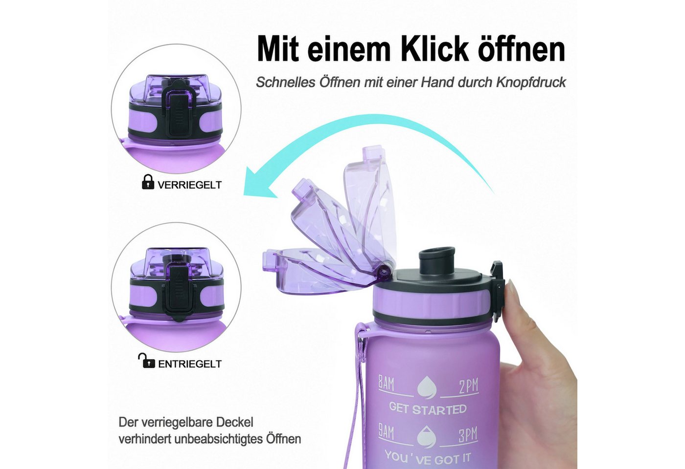 CHICFURN Trinkflasche 946 ml mit abnehmbarem Strohhalm, Zeitmarkierung BPA-freiem Tritan, Auslaufsichere Sportflasche für Fitness, Alltag & Outdoor-Aktivitäten Bild 4