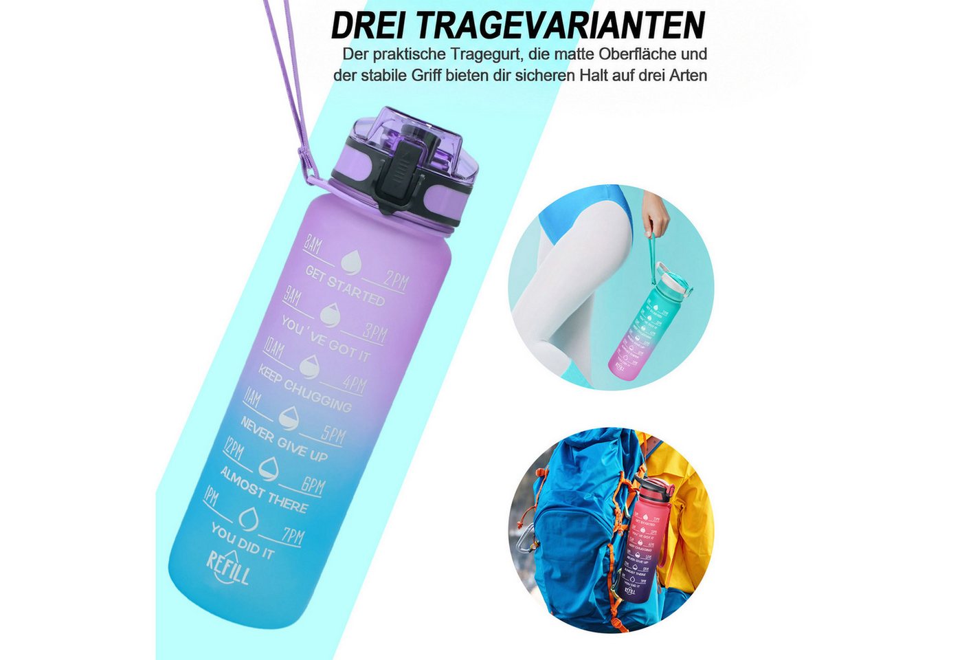 CHICFURN Trinkflasche 946 ml mit abnehmbarem Strohhalm, Zeitmarkierung BPA-freiem Tritan, Auslaufsichere Sportflasche für Fitness, Alltag & Outdoor-Aktivitäten Bild 5