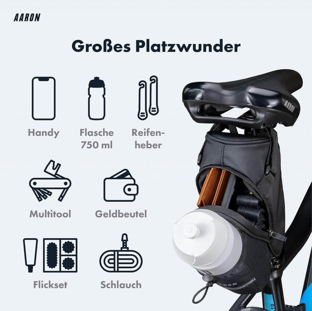 AARON Satteltasche mit Flaschenhalter & Reflektor – wasserabweisende Fahrradtasche Bild 2