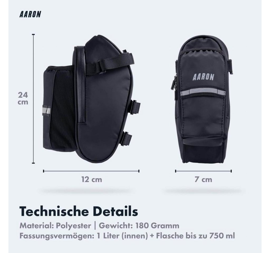 AARON Satteltasche mit Flaschenhalter & Reflektor – wasserabweisende Fahrradtasche Bild 3