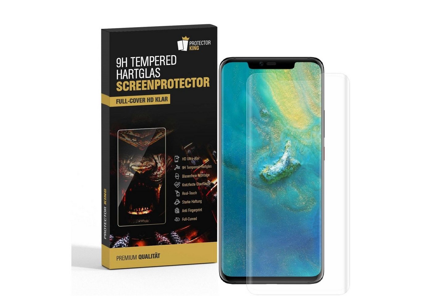 Protectorking Schutzfolie 1x 9H Panzerglas für Huawei Mate 20 Pro FULL CURVED HD KLAR echtes, (1-Stück), Displayschutzglas, Schutzglas Echtglas Tempered 9H Härte HD-KLAR Bild 4
