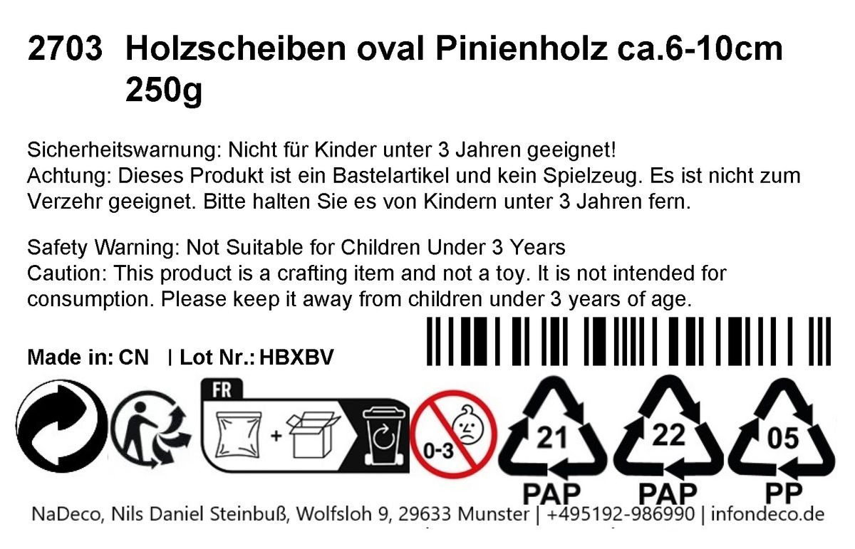 NaDeco Bastelnaturmaterial Holzscheiben oval Pinienholz ca.6-10cm 250g Bild 2