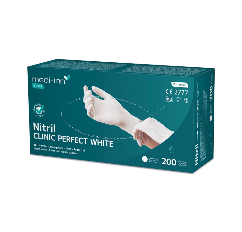 Medi-Inn Nitril-Handschuhe Clinic Perfect White Nitril-Einmalhandschuhe puderfrei