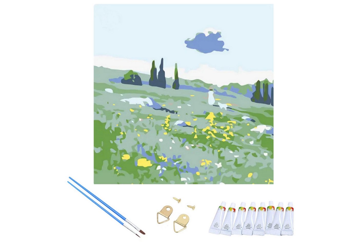 Realb2b Malen nach Zahlen Wiese Malset – Kreatives Malen nach Zahlen mit Rahmen 20x20cm (Komplettes Malset: Kreatives Malen nach Zahlen mit Rahmen und Farben, Malen nach Zahlen Set: Leinwand 20x20cm, Acrylfarben, Pinsel, Rahmen), Wiese Malset: Hochwertige Leinwand 20x20cm mit Acrylfarben & Rahmen Bild 4
