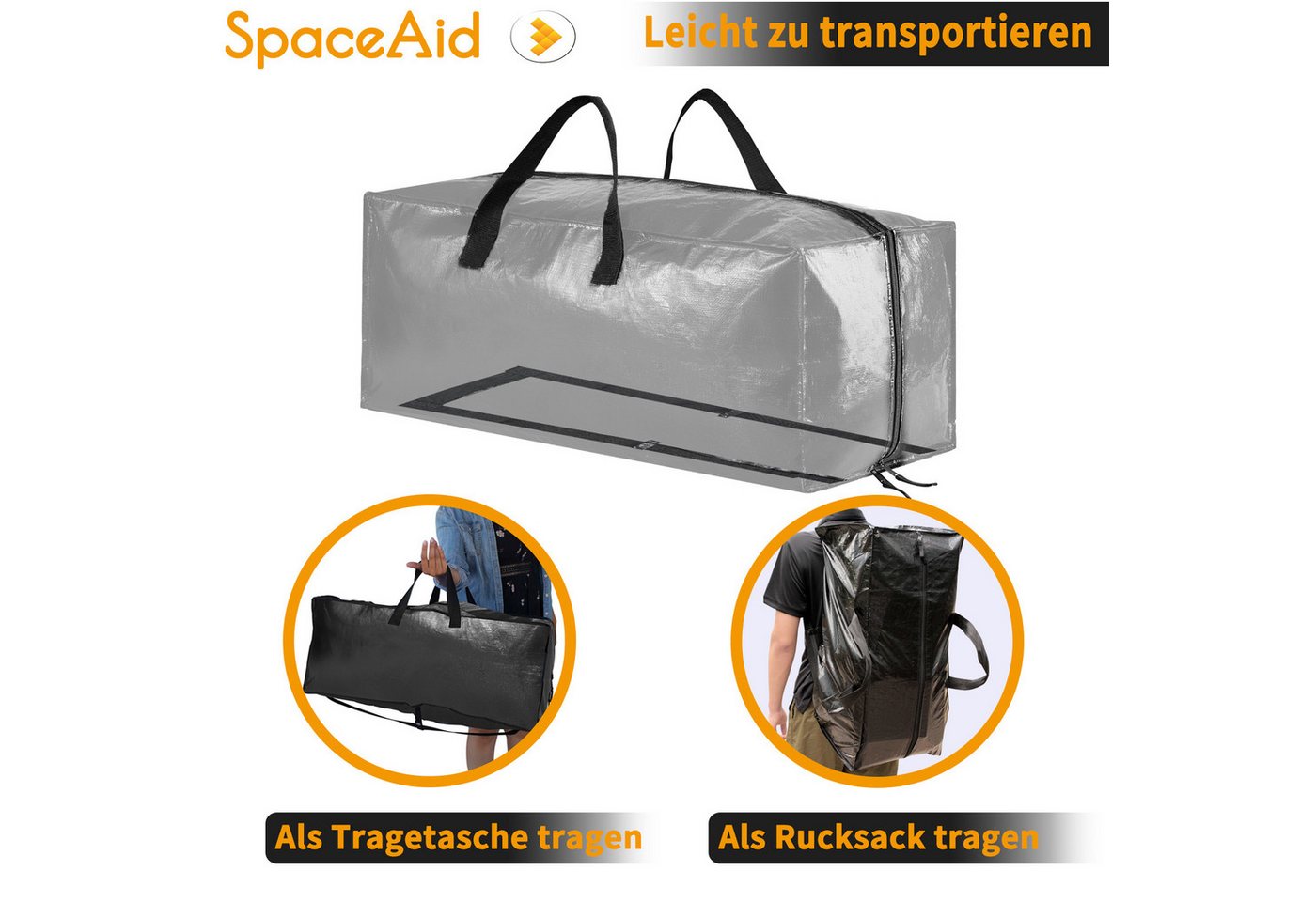 SpaceAid Aufbewahrungstasche Extra große Umzugstaschen (robuste Aufbewahrungsbeutel mit Doppelreißverschluss, 8-tlg), 8 Stück