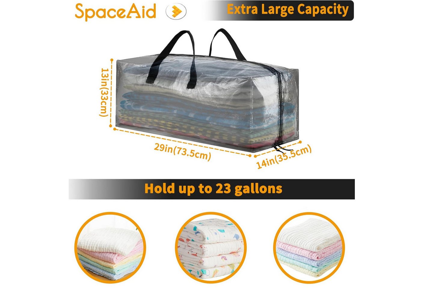 SpaceAid Aufbewahrungstasche Extra große Umzugstaschen (robuste Aufbewahrungsbeutel mit Doppelreißverschluss, 8-tlg), 8 Stück Bild 5
