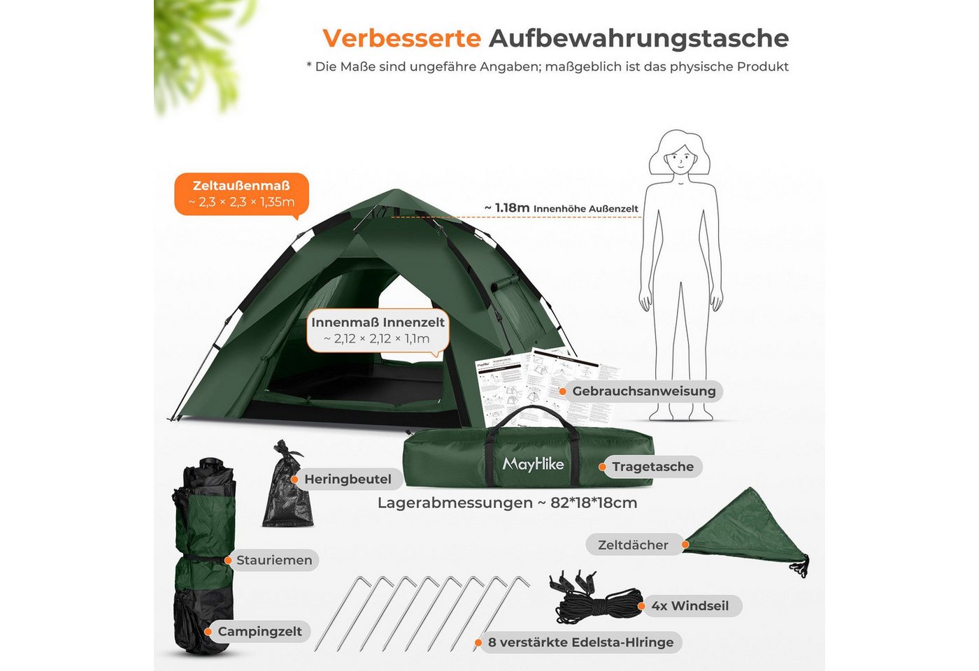 zixunix Wurfzelt Pop-up Zelt 4 Personen wasserdicht, ultraleichtes Wurfzelt ganzjährig, Personen: 4 (Einzelgerät), ultraleicht, Pop-Up, doppellagig, 4 Jahreszeiten Bild 3