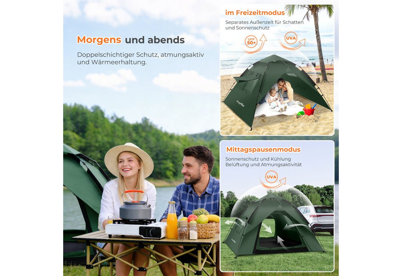 zixunix Wurfzelt Pop-up Zelt 4 Personen wasserdicht, ultraleichtes Wurfzelt ganzjährig, Personen: 4 (Einzelgerät), ultraleicht, Pop-Up, doppellagig, 4 Jahreszeiten Bild 4
