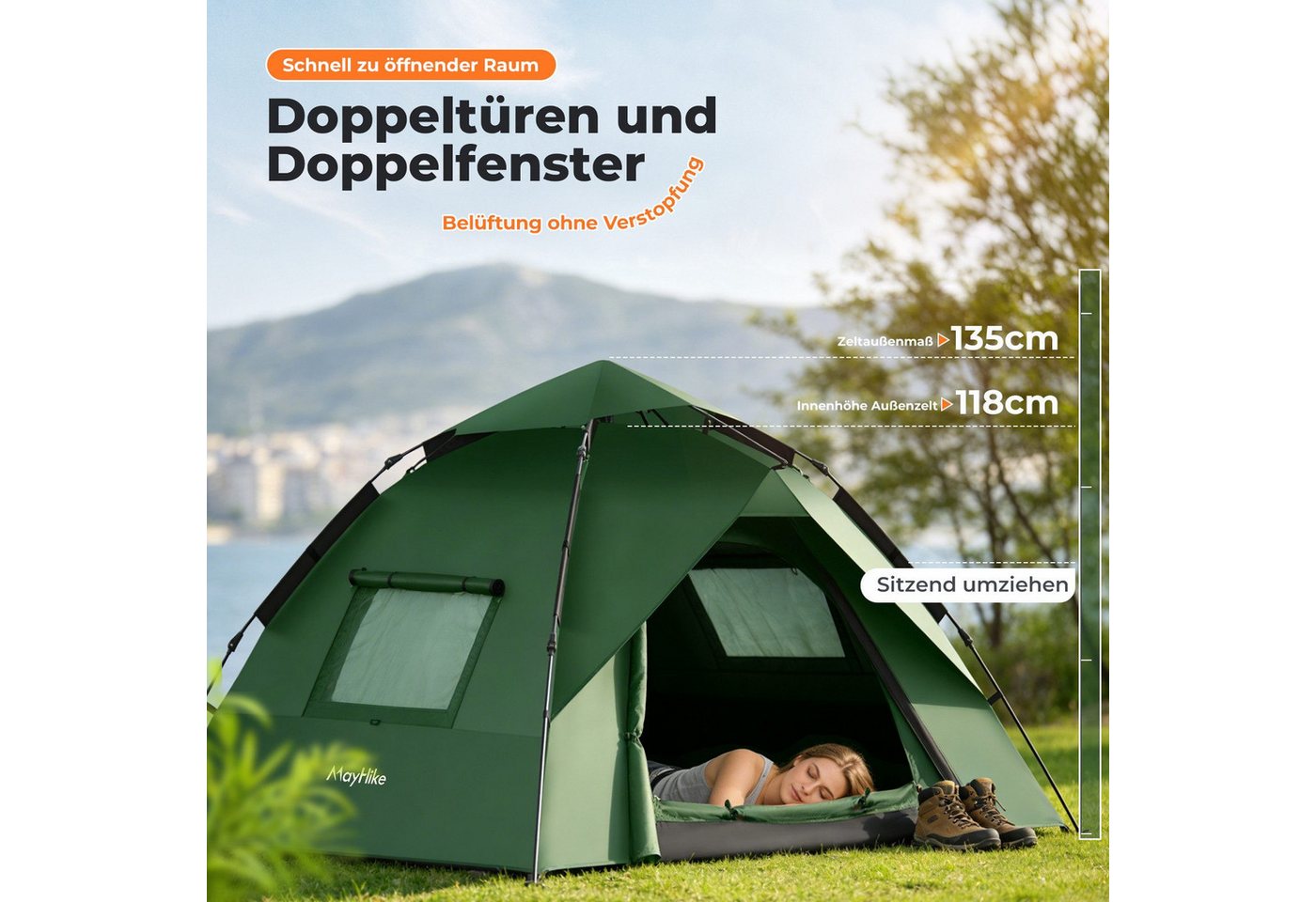 zixunix Wurfzelt Pop-up Zelt 4 Personen wasserdicht, ultraleichtes Wurfzelt ganzjährig, Personen: 4 (Einzelgerät), ultraleicht, Pop-Up, doppellagig, 4 Jahreszeiten Bild 5